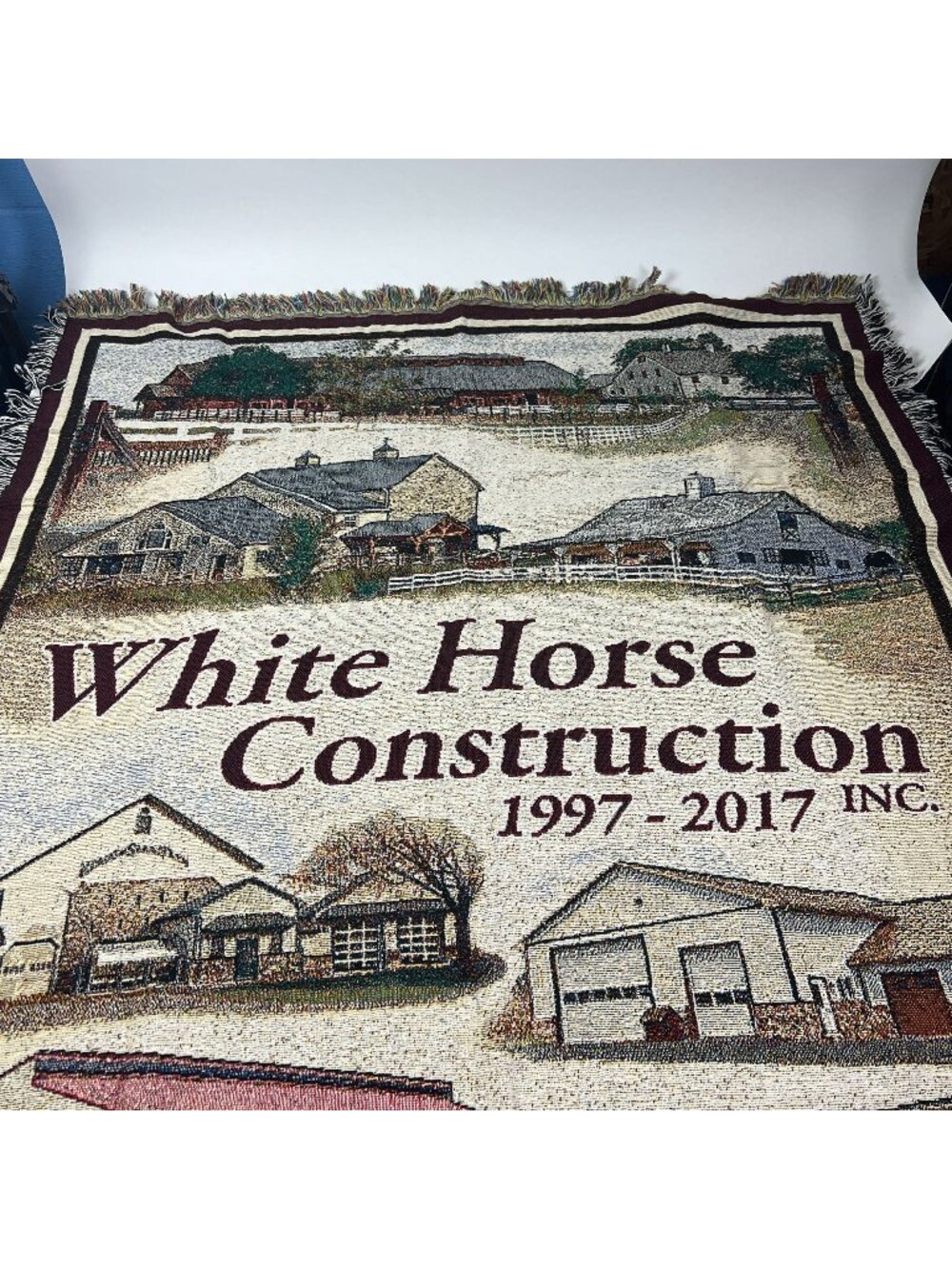 White Horse Woven Tapestry Throw Blanket 68x48 Fringe Equestrian Wall Hanging